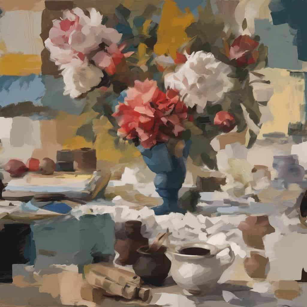 Λουλούδια σε βάζο, οπτική ερμηνεία συναισθήματος, τέχνη και έκφραση, συναισθηματική ερμηνεία σε πίνακα, συναισθήματα και τέχνη.