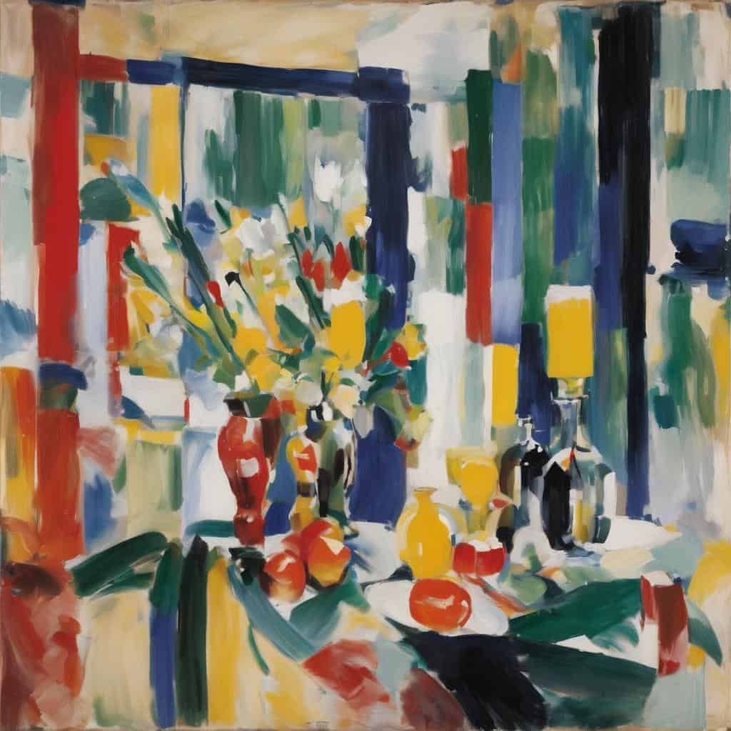 Λουλούδια σε βάζο με έντονα και ζωντανά χρώματα, σε αφηρημένο στυλ.